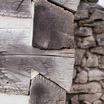 Detail of the The Pioneer Log Cabin